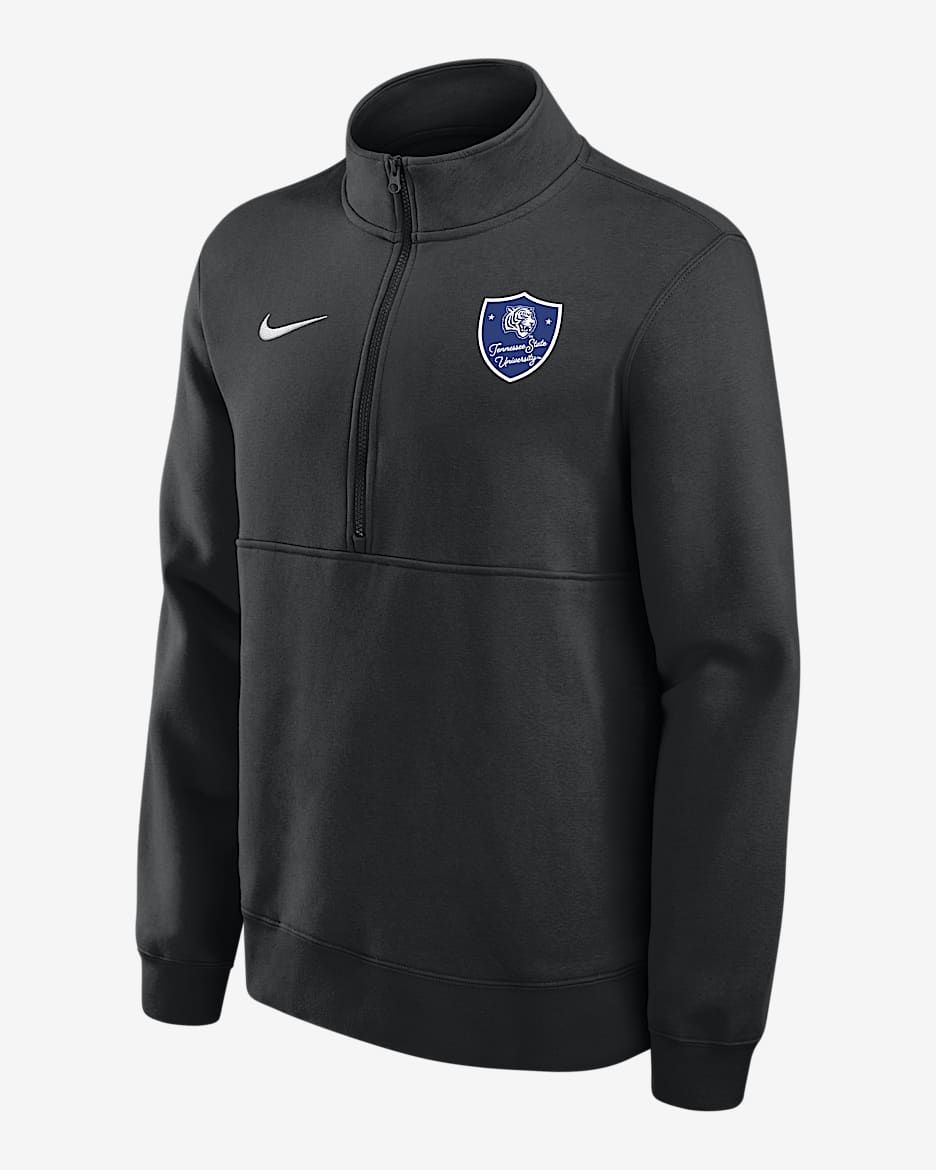 Playera de cierre de 1/4 para hombre Nike College Club Fleece (Tennessee State University) - Negro