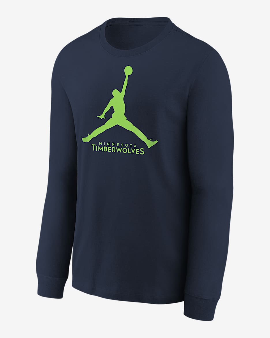 Playera de manga larga Jordan de la NBA para niños talla grande Minnesota Timberwolves Essential - Negro