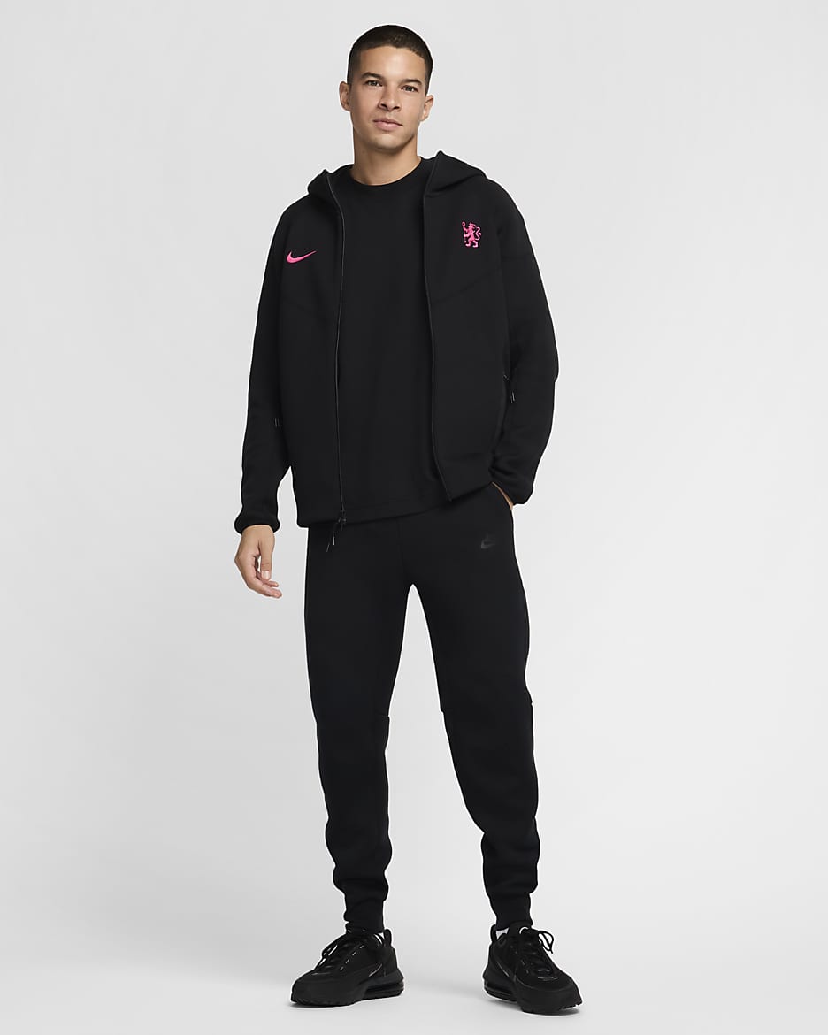 3e veste à zip Nike Football Chelsea FC Tech Fleece Windrunner pour homme - Noir/Pink Prime