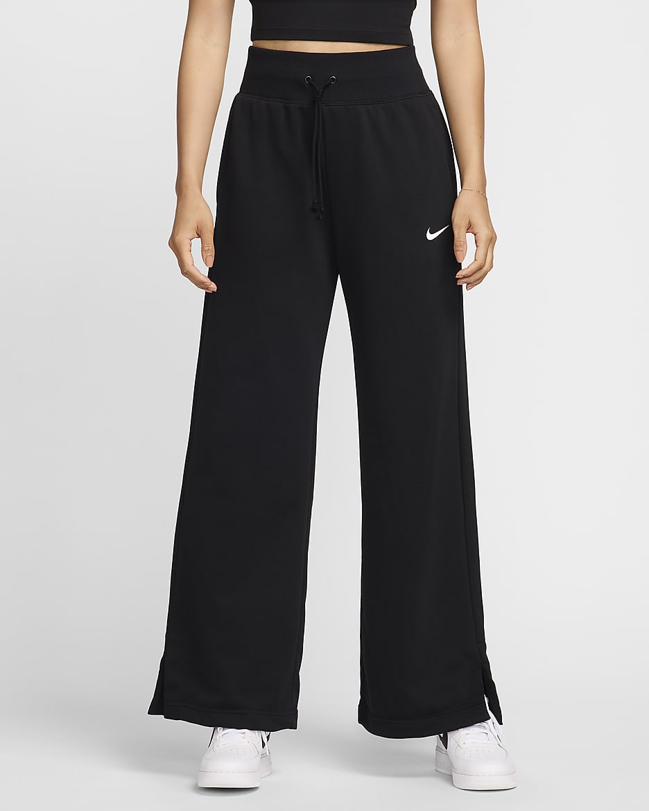 Pants de entrenamiento de French Terry de tiro alto y de pierna ancha para mujer Nike Sportswear Phoenix Fleece - Negro/Vela
