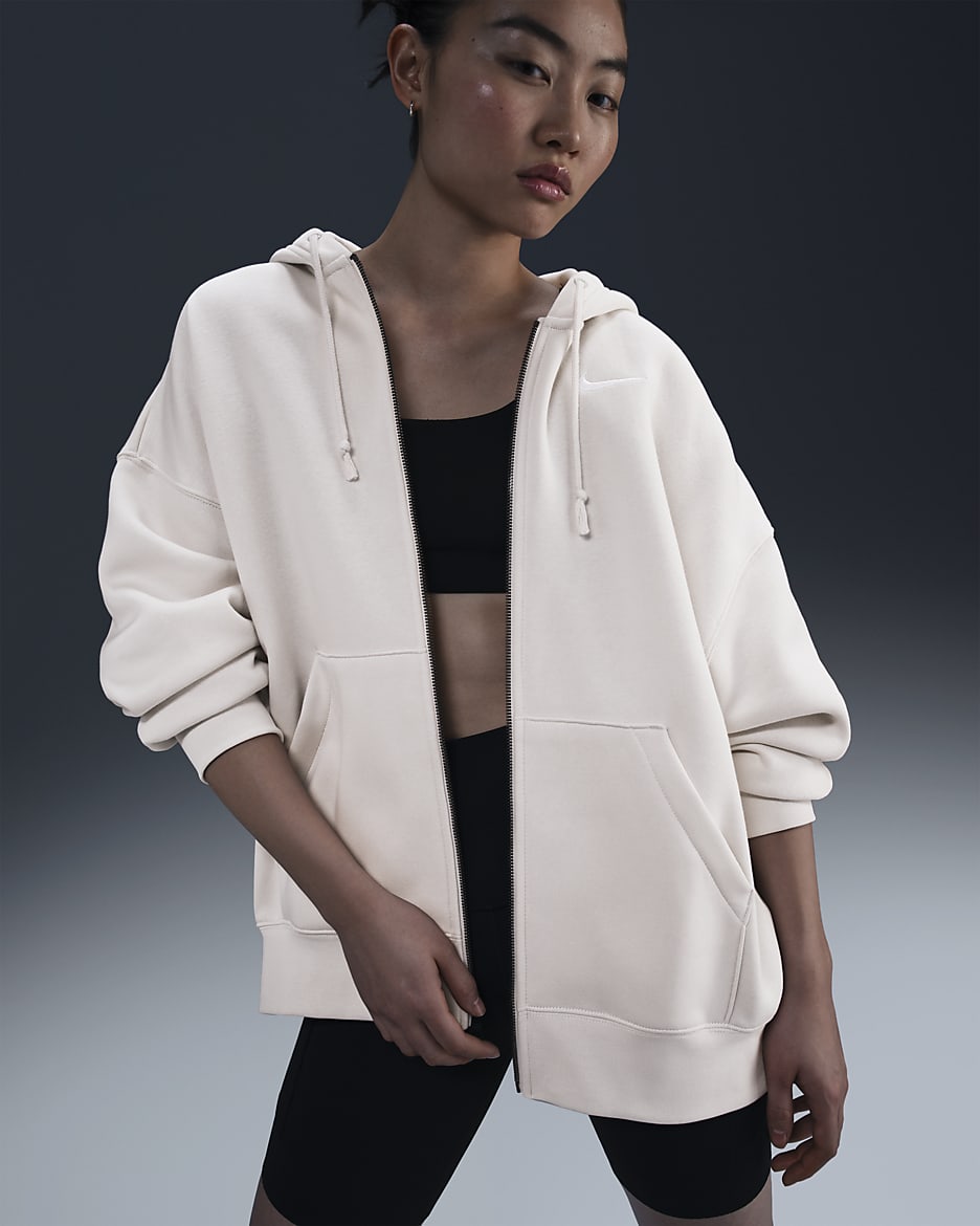 Nike Sportswear Essentials Women's Fleece Full-Zip Hoodie - Light Orewood Brown/Light Orewood Brown/White