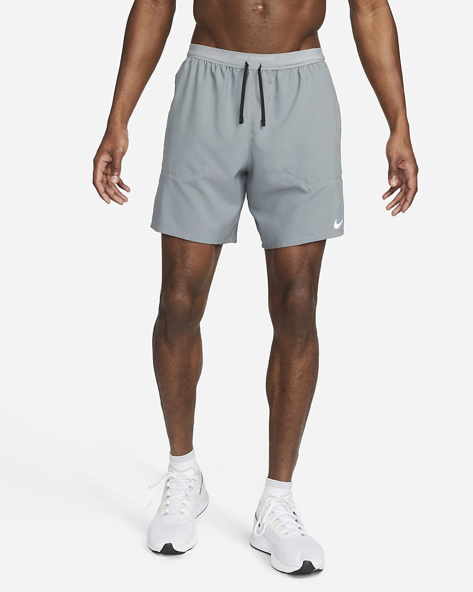 Nike Stride Men's Dri-FIT 18cm (approx.) 2-in-1 Running Shorts - Smoke Grey/Dark Smoke Grey/Black