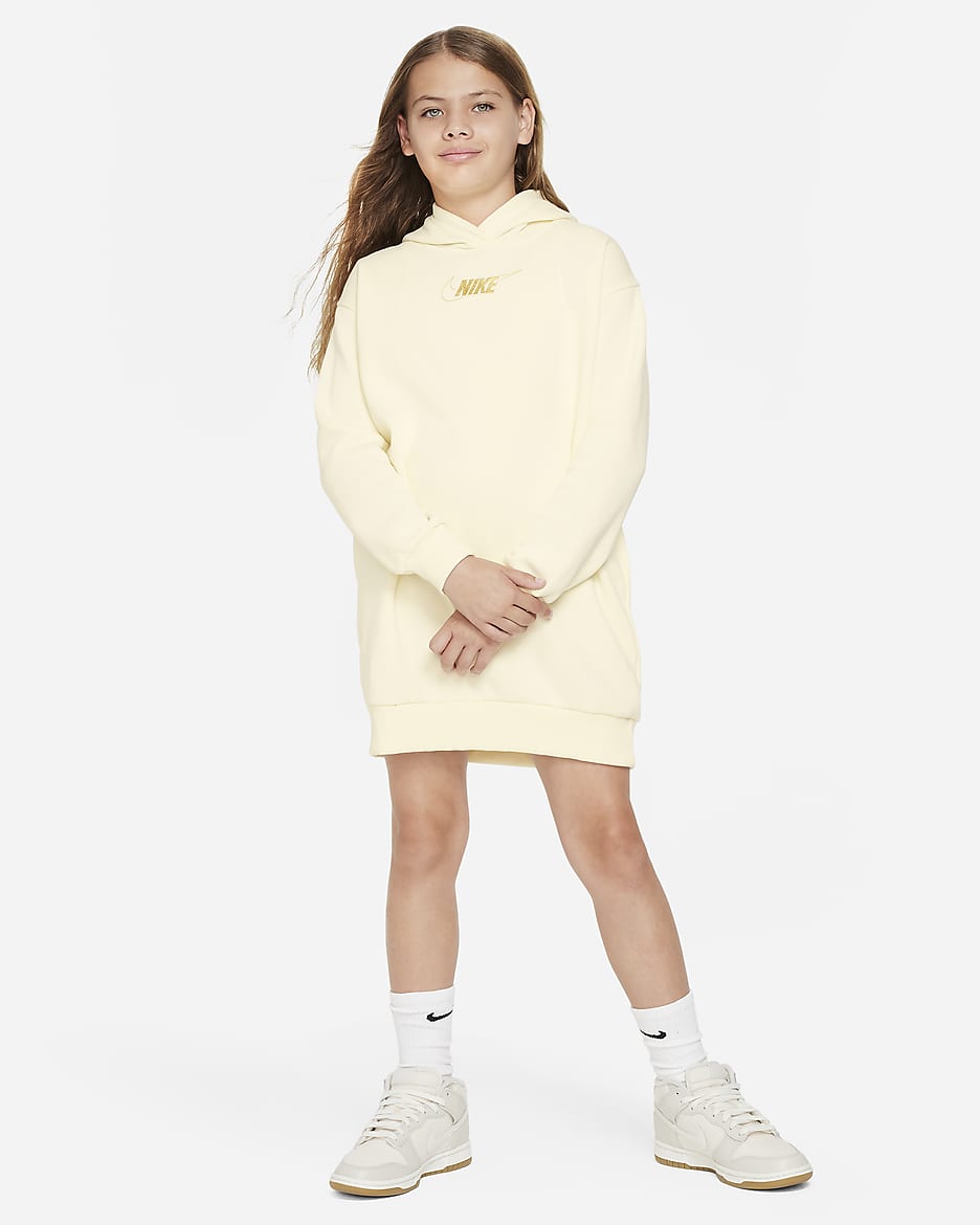 Nike Sportswear Club Fleece Big Kids' (Girls') Hoodie Dress - Coconut Milk/Metallic Gold