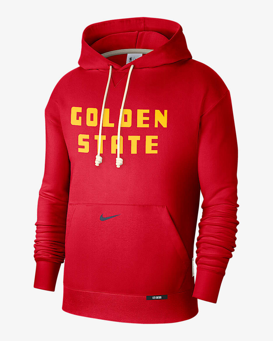 Sudadera con gorro Nike Dri-FIT de la NBA Courtside para hombre Golden State Warriors Standard Issue City Edition - Rojo universitario/Azul marino universitario