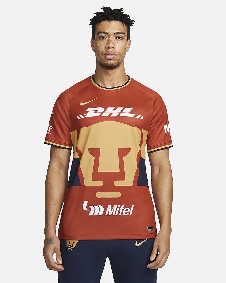 3e maillot de football Nike Dri-FIT Pumas UNAM 2021/22 Stadium pour Homme - Firewood Orange/Obsidian/Truly Gold