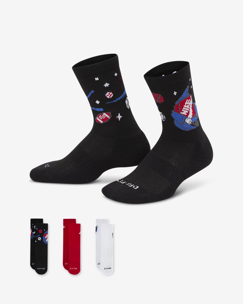 Calcetas Boxy para niños talla pequeña (3 pares) Nike Dri-FIT - Multicolor