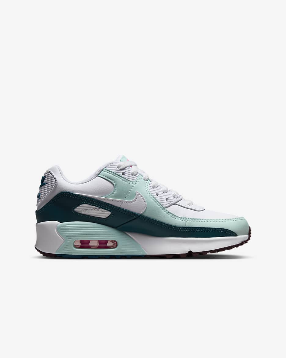 Nike Air Max 90 LTR Older Kids' Shoes - White/Jade Ice/Geode Teal/White