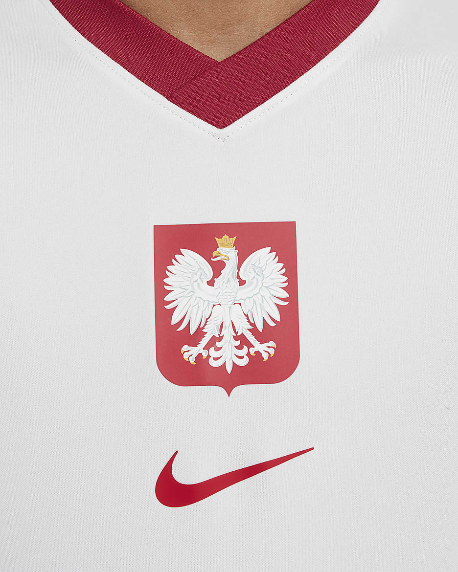 Haut de foot à manches courtes Nike Dri-FIT Pologne 2024/25 Domicile pour ado - Blanc/Sport Red/Sport Red