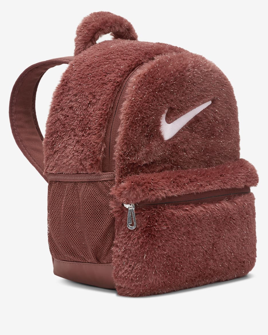 Nike Older Kids' Faux Fur Backpack (11L) - Dark Pony/Dark Pony/Pink Foam