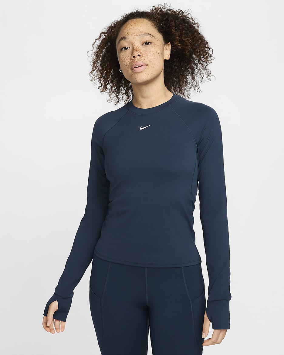 Nike Pro Women's Dri-FIT Long-Sleeve Top - Armory Navy/White