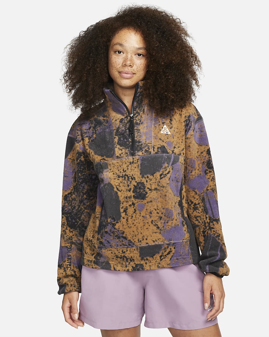 Nike Therma-FIT ACG "Wolf Tree" Women's 1/2-Zip Allover Print Top - Canyon Purple/Black/White