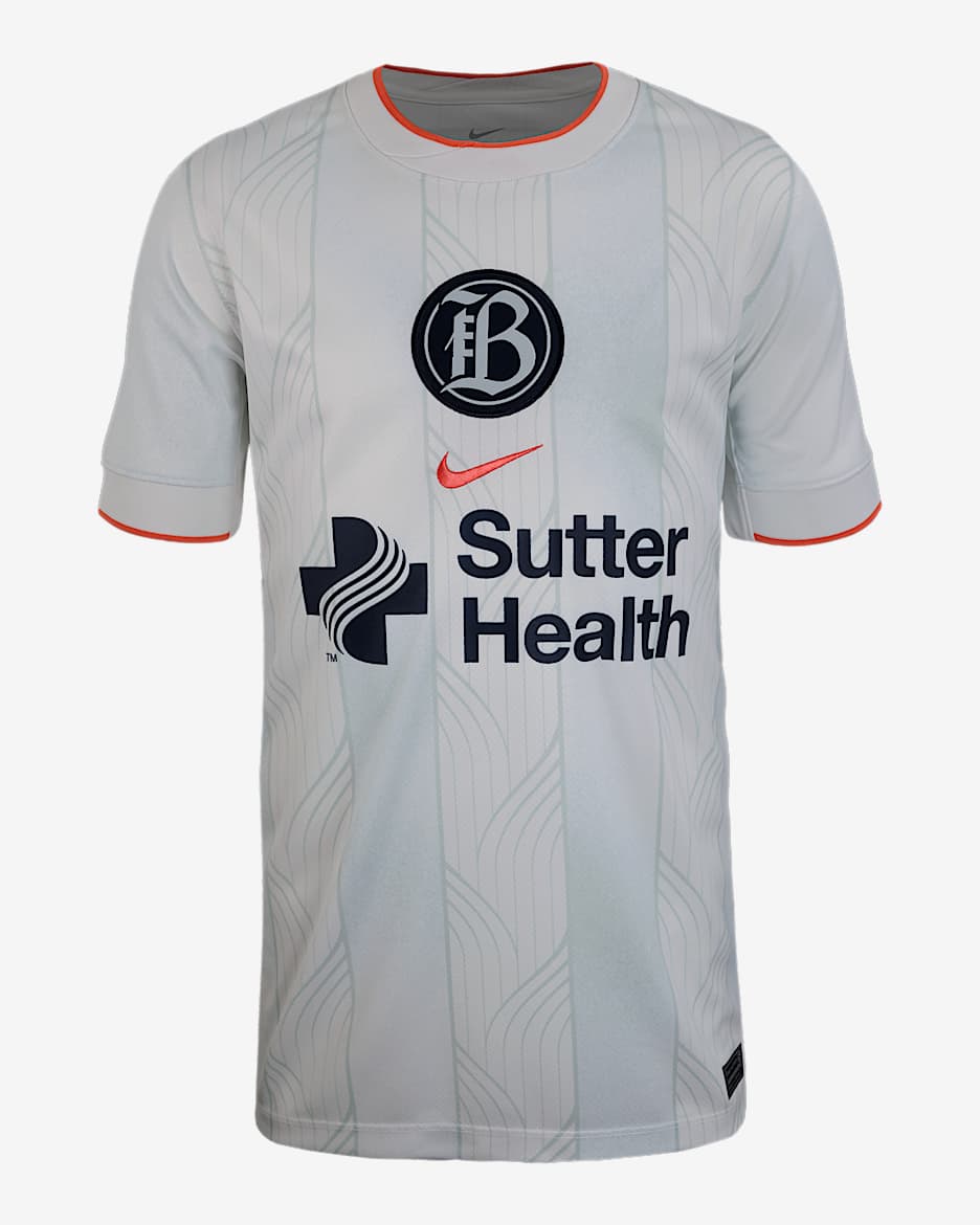 Jersey Nike Dri-FIT de la NWSL Replica del Bay FC local 2025 Stadium para niños talla grande - Blanco/Plata noche