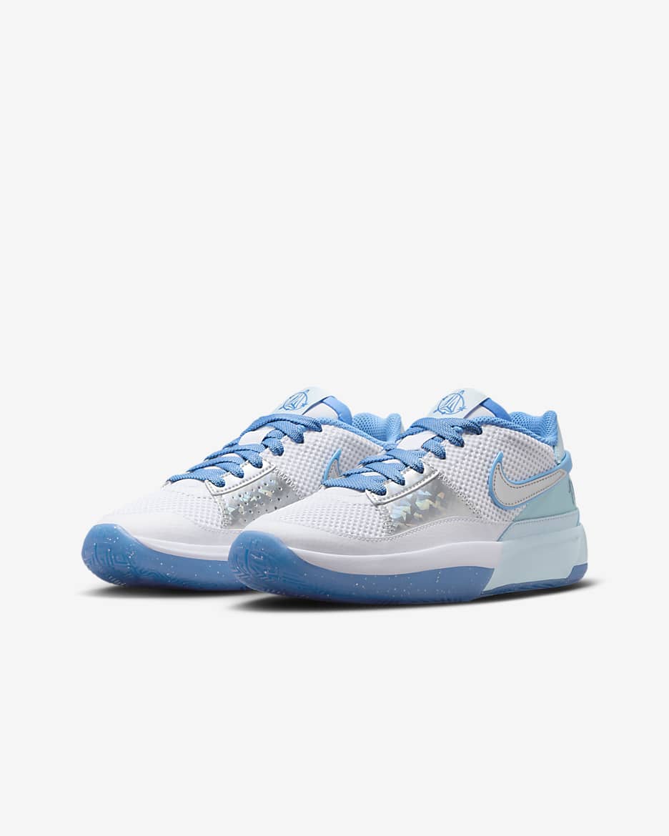 Tenis de básquetbol para niños grandes JA 1 SE - Azul glacial/Blanco/Azul universitario/Plata metalizado