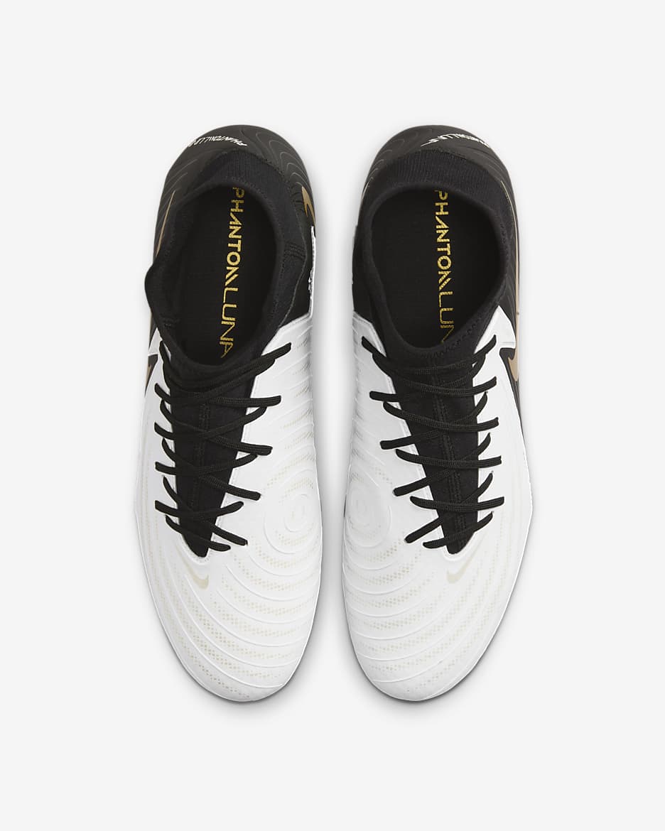 Tacos de fútbol high MG Nike Phantom Luna 2 Academy - Blanco/Moneda de oro metalizado/Negro