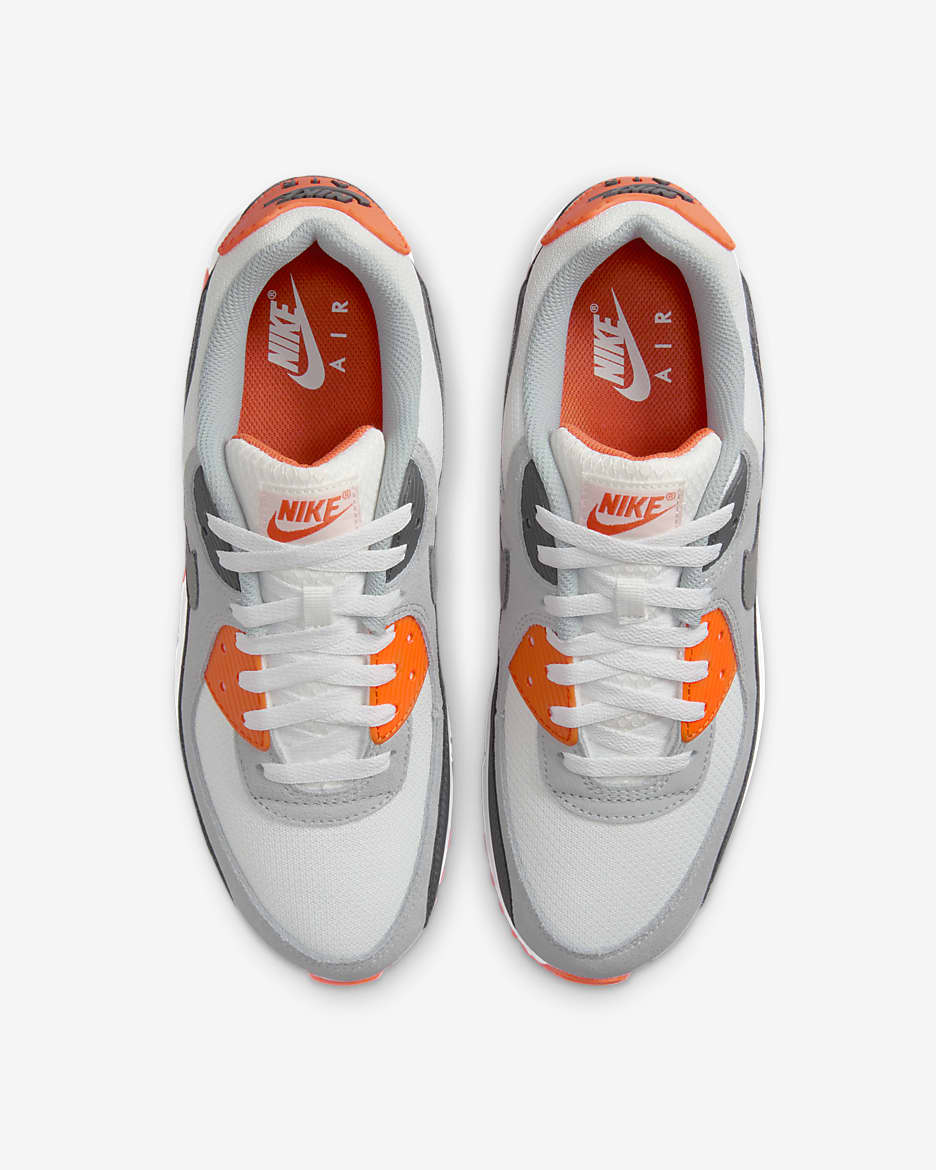 Sapatilhas Nike Air Max 90 para homem - Branco Summit/Laranja Safety/Cinzento Smoke escuro/Cinzento Smoke