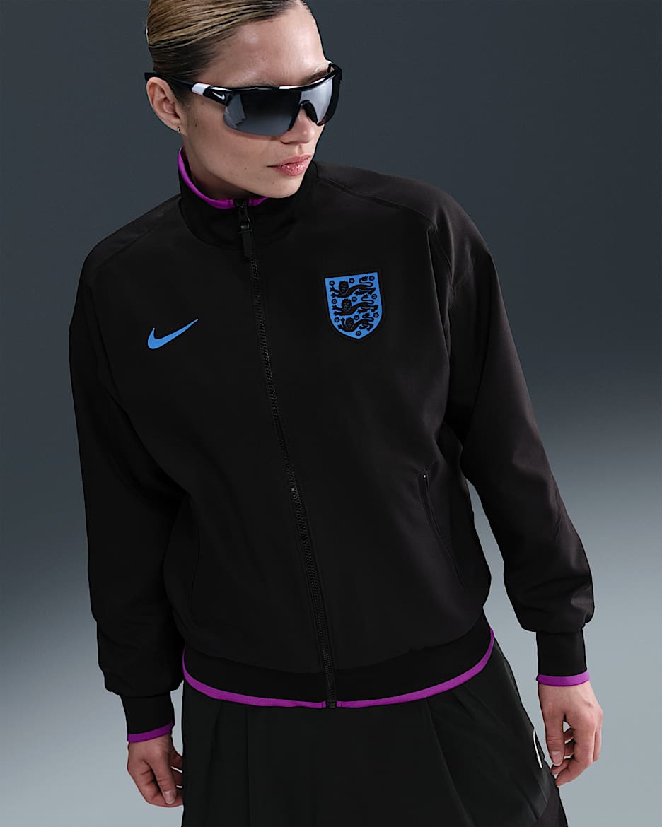 England Strike Away Women's Nike Dri-FIT Football Anthem Jacket - Black/Light Photo Blue