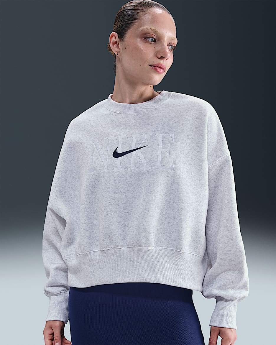 Nike Sportswear Phoenix Fleece Women's Oversized Crew-Neck Sweatshirt - Birch Heather/Midnight Navy