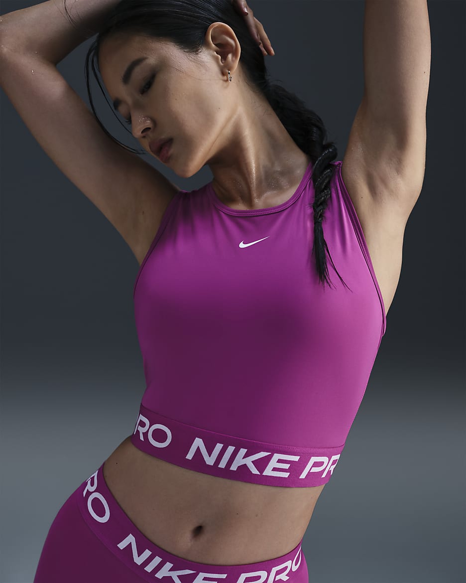 Camiseta de tirantes Dri-FIT cropped para mujer Nike Pro - Fucsia cálido/Blanco