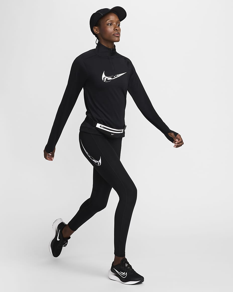 Capo midlayer da running con zip a 1/4 Dri-FIT Nike Swoosh – Donna - Nero/Bianco