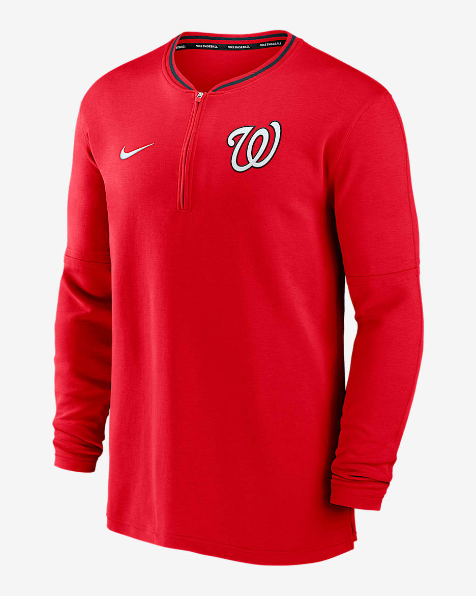 Playera de manga larga Nike Dri-FIT de la MLB de medio cierre para hombre Washington Nationals Authentic Collection - Rojo