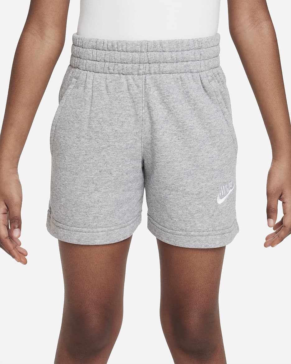 Nike Sportswear Club Fleece Older Kids' (Girls') 13cm (approx.) French Terry Shorts - Dark Grey Heather/Base Grey/White