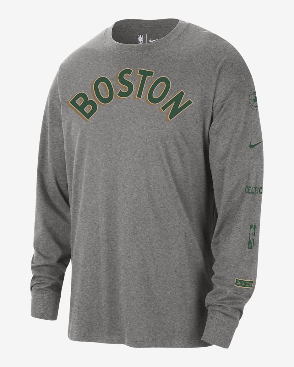 Boston Celtics 2023/24 City Edition Men's Nike NBA Max90 Long-Sleeve T-Shirt - Dark Grey Heather