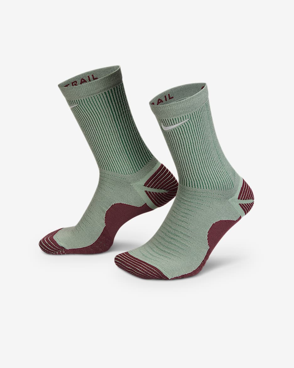 Nike Trail-Running Crew Socks (1 Pair) - Clay Green/Burgundy Crush/Fir/Reflect Silver