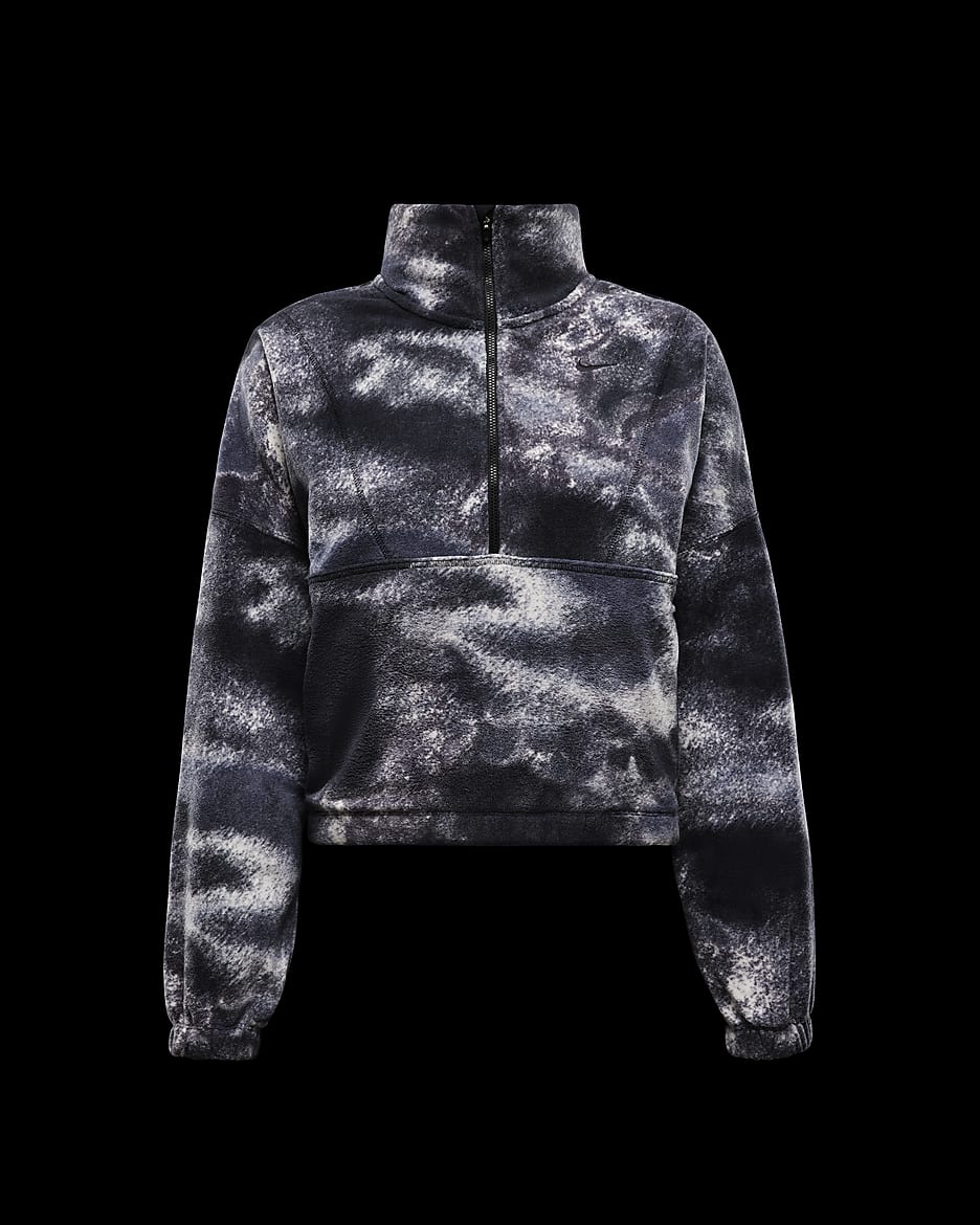 Nike One Women's Therma-FIT Oversized 1/2-Zip Fleece Printed Top - Black/Black