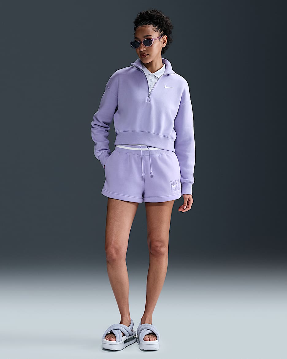 Nike Sportswear Phoenix Fleece Women's High-Waisted Loose Graphic Shorts - Lilac Ice