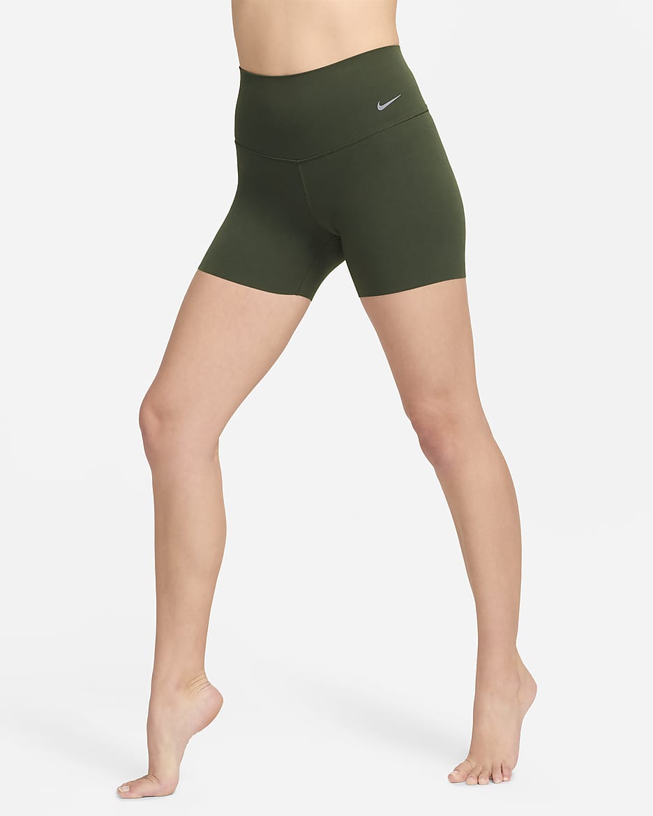 Nike Zenvy Bike-Shorts mit sanftem Halt und hohem Taillenbund für Damen (ca. 12 cm) - Cargo Khaki/Schwarz