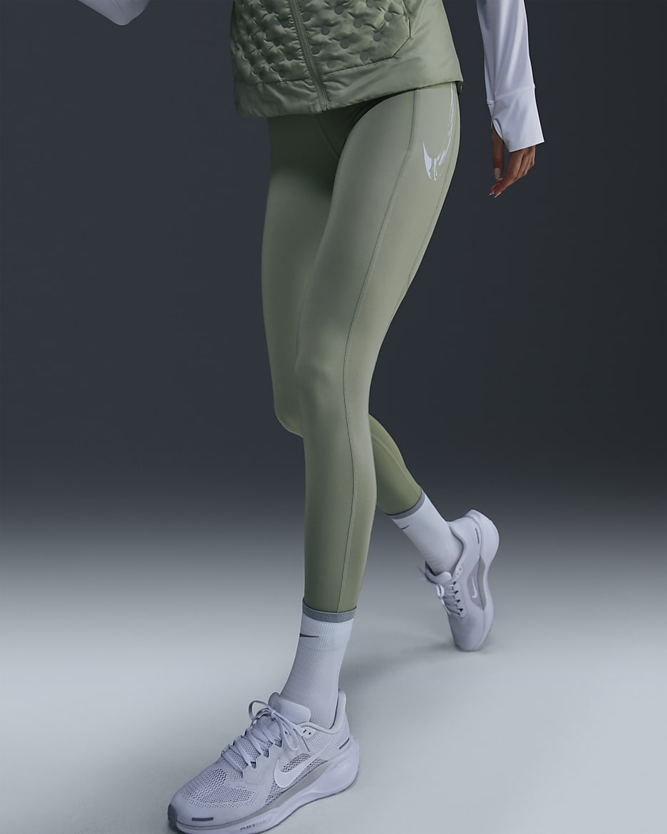 Nike Fast Women's Mid-Rise 7/8 Running Leggings with Pockets - Jade Horizon/Light Silver