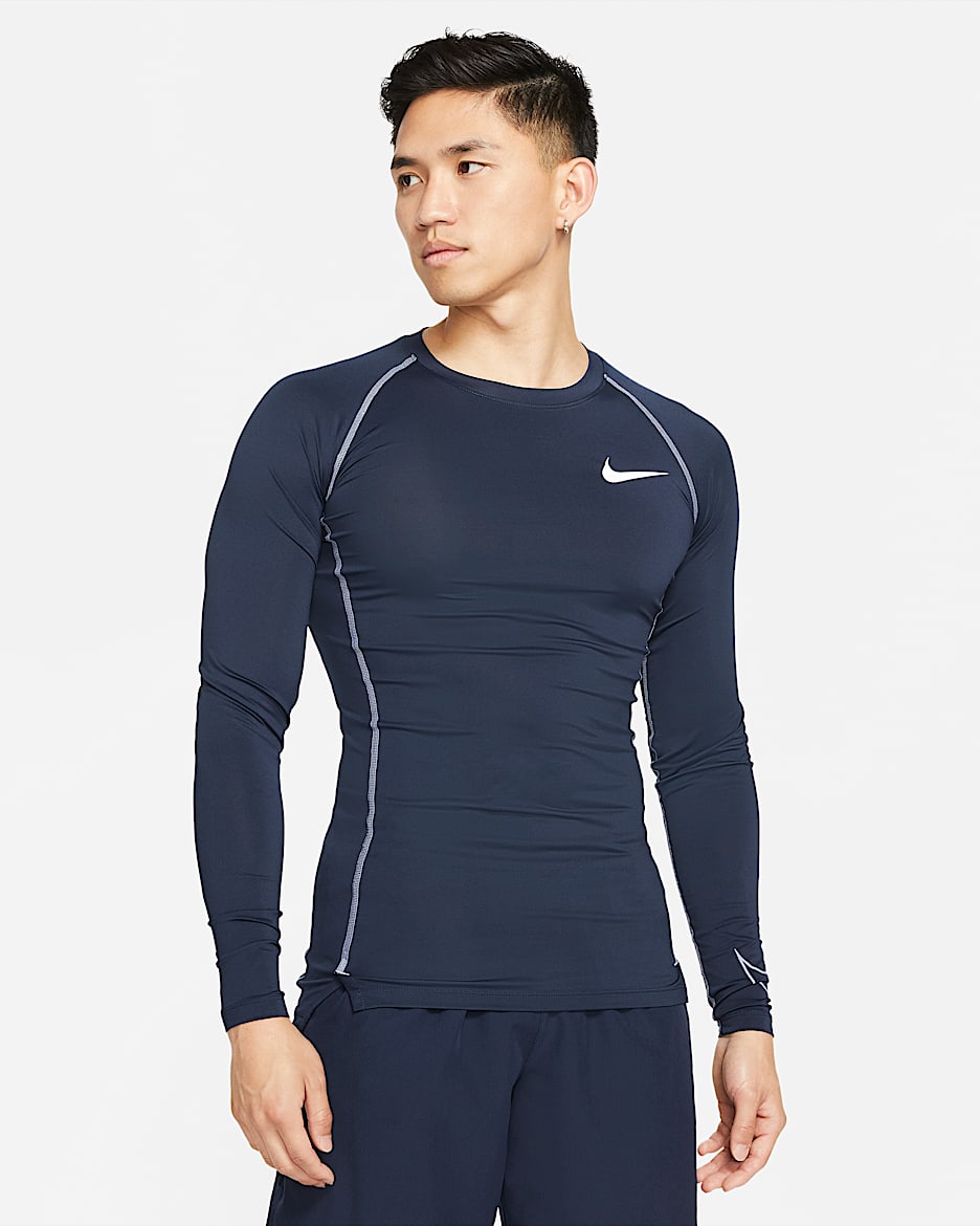 Nike Pro Dri-FIT Men's Tight Fit Long-Sleeve Top - Obsidian/Iron Purple/Iron Purple