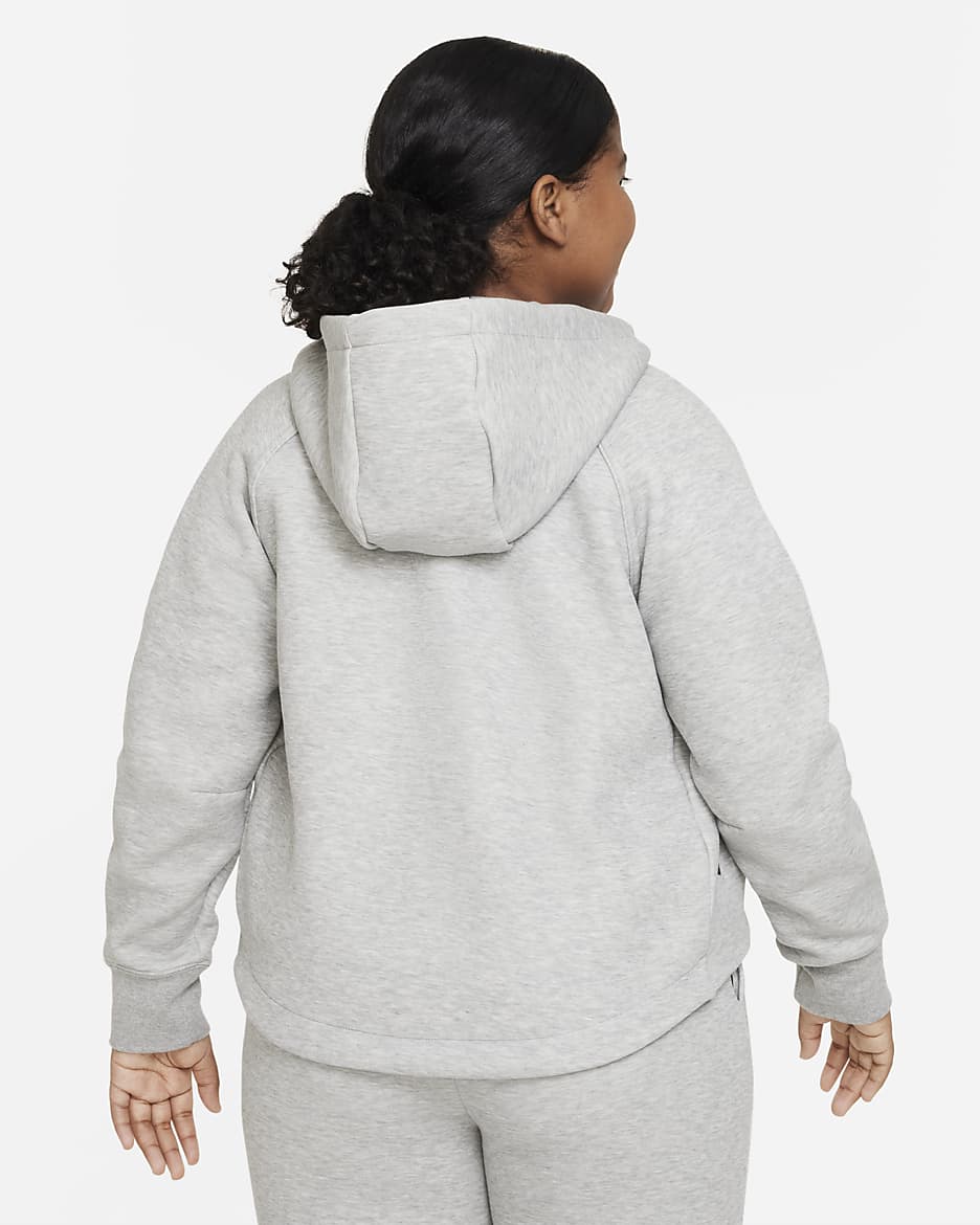 Nike Sportswear Tech Fleece Hoodie mit durchgehendem Reißverschluss für ältere Kinder (Mädchen) (erweiterte Größe) - Dark Grey Heather/Schwarz/Schwarz