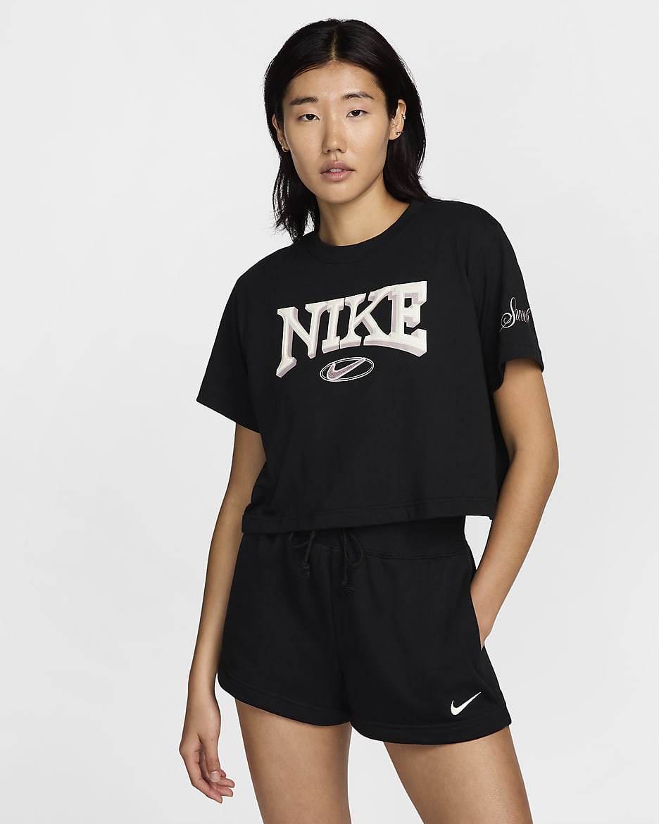 Nike Sportswear 女款寬鬆短袖短版 T 恤 - 黑色