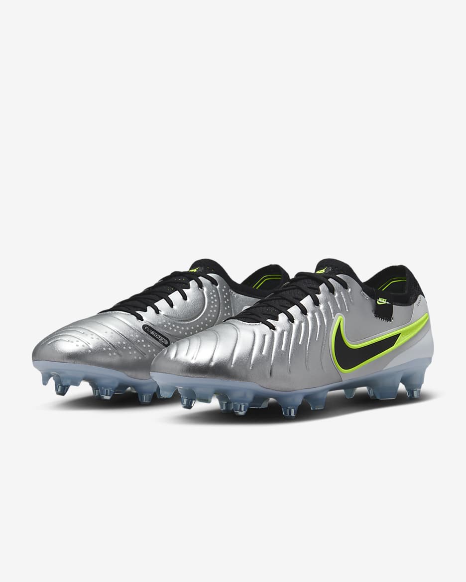 Nike Tiempo Legend 10 Elite Soft-Ground Low-Top Football Boot - Metallic Silver/Volt/Black