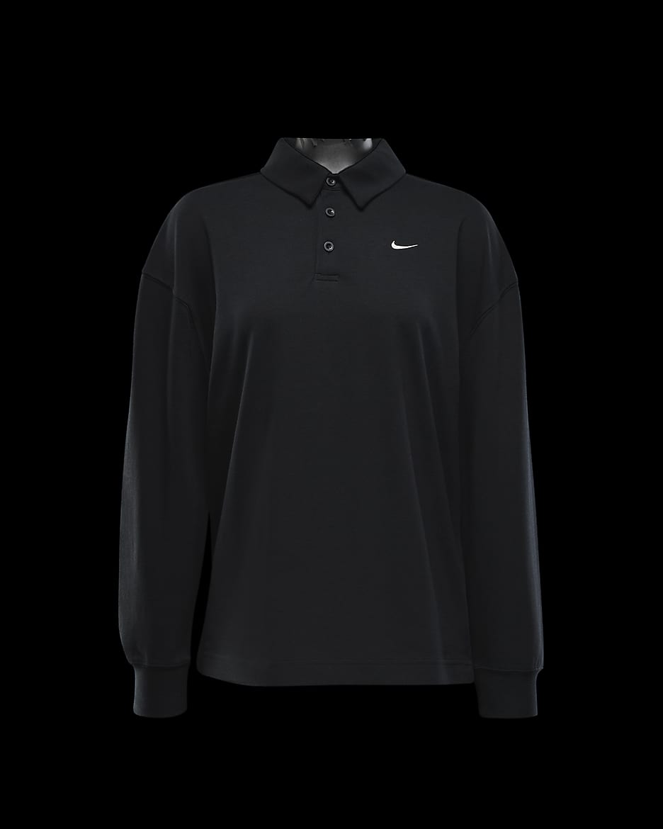 Nike Sportswear Essential Women's Oversized Long-Sleeve Polo - Black/Sail