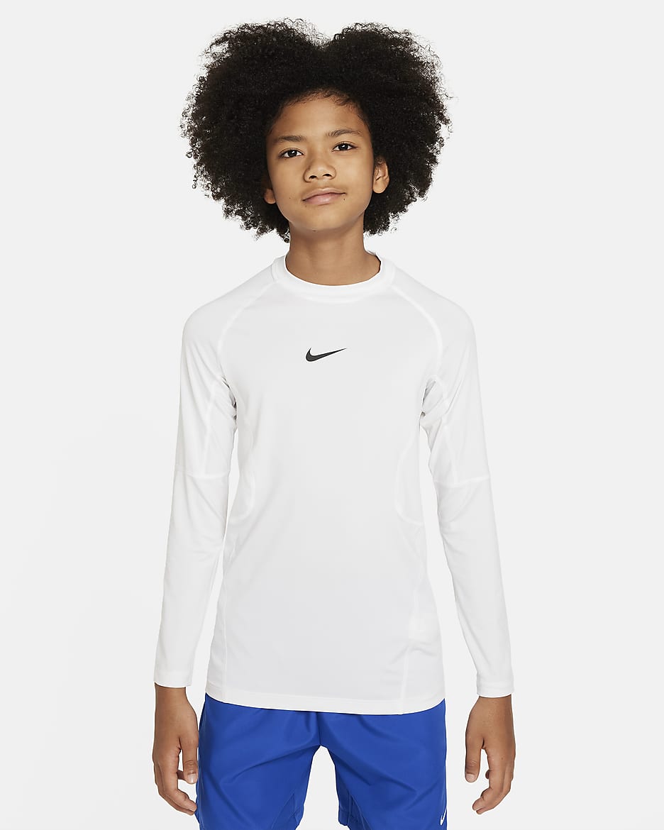 Playera de manga larga Dri-FIT para niño talla grande Nike Pro - Blanco/Negro
