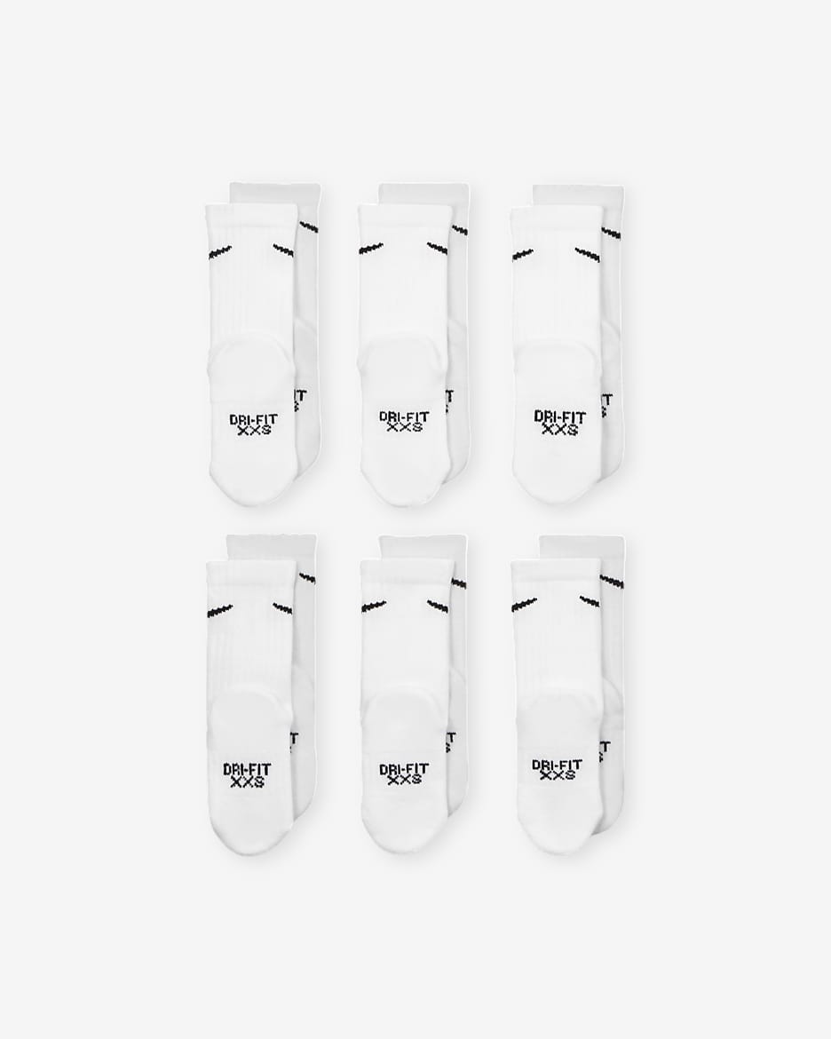 Calcetas para niños talla pequeña Nike Dri-FIT Performance Basics (6 pares) - Blanco/Negro