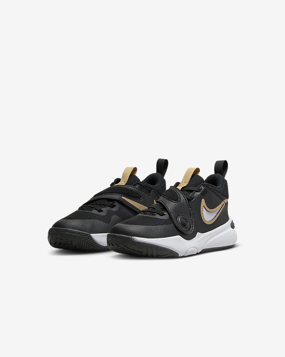 Nike Team Hustle D 11 Little Kids' Shoes - Black/White/Metallic Gold