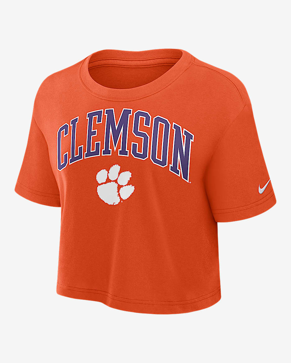 Clemson Athletic Prep Arch Women's Nike Dri-FIT College Cropped T-Shirt - Orange