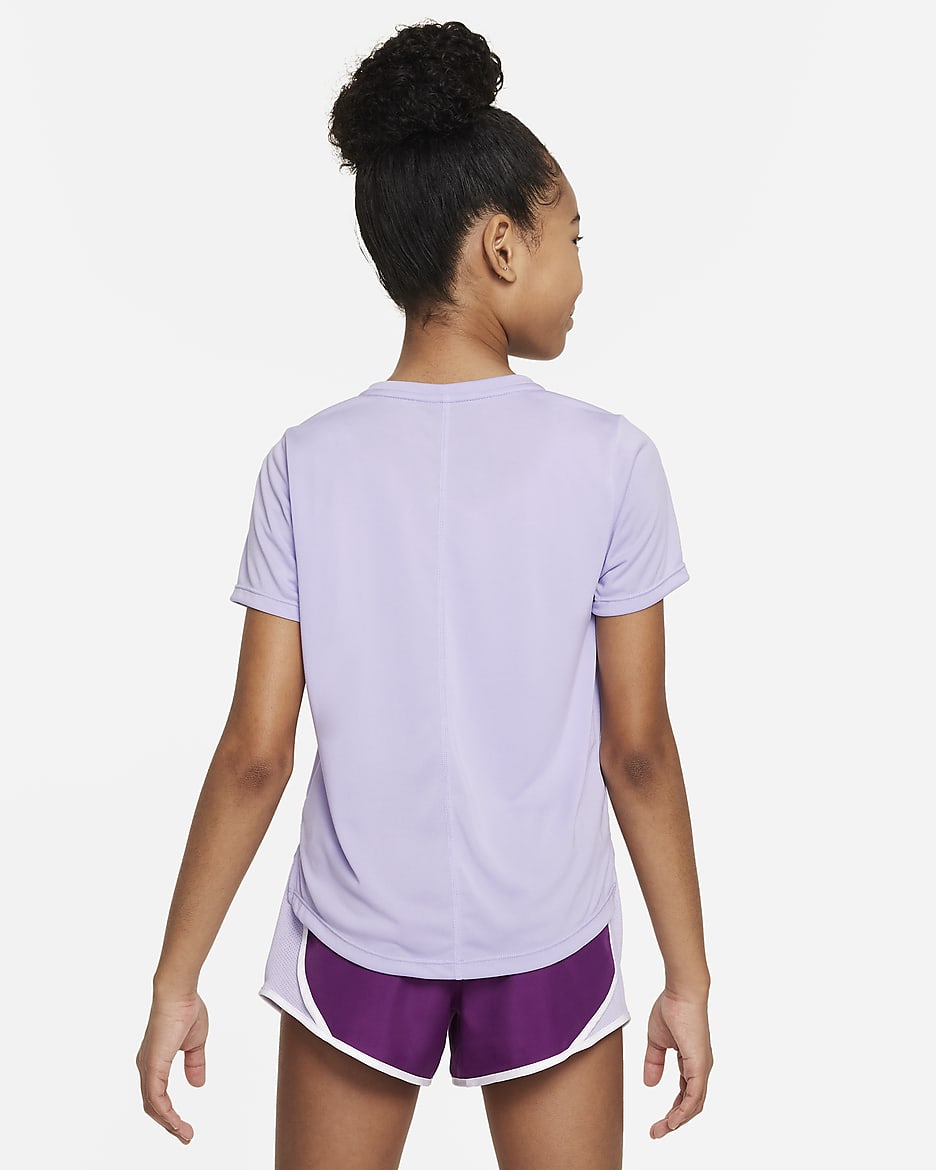 Camisola de treino de manga curta Dri-FIT Nike One Júnior (Rapariga) - Hydrangeas/Branco