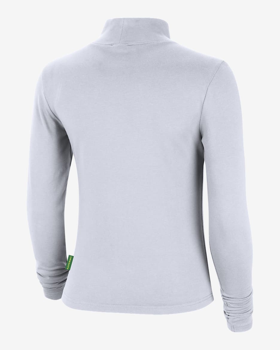 Oregon Essential Women's Nike College Long-Sleeve Mock Top - White/Apple Green