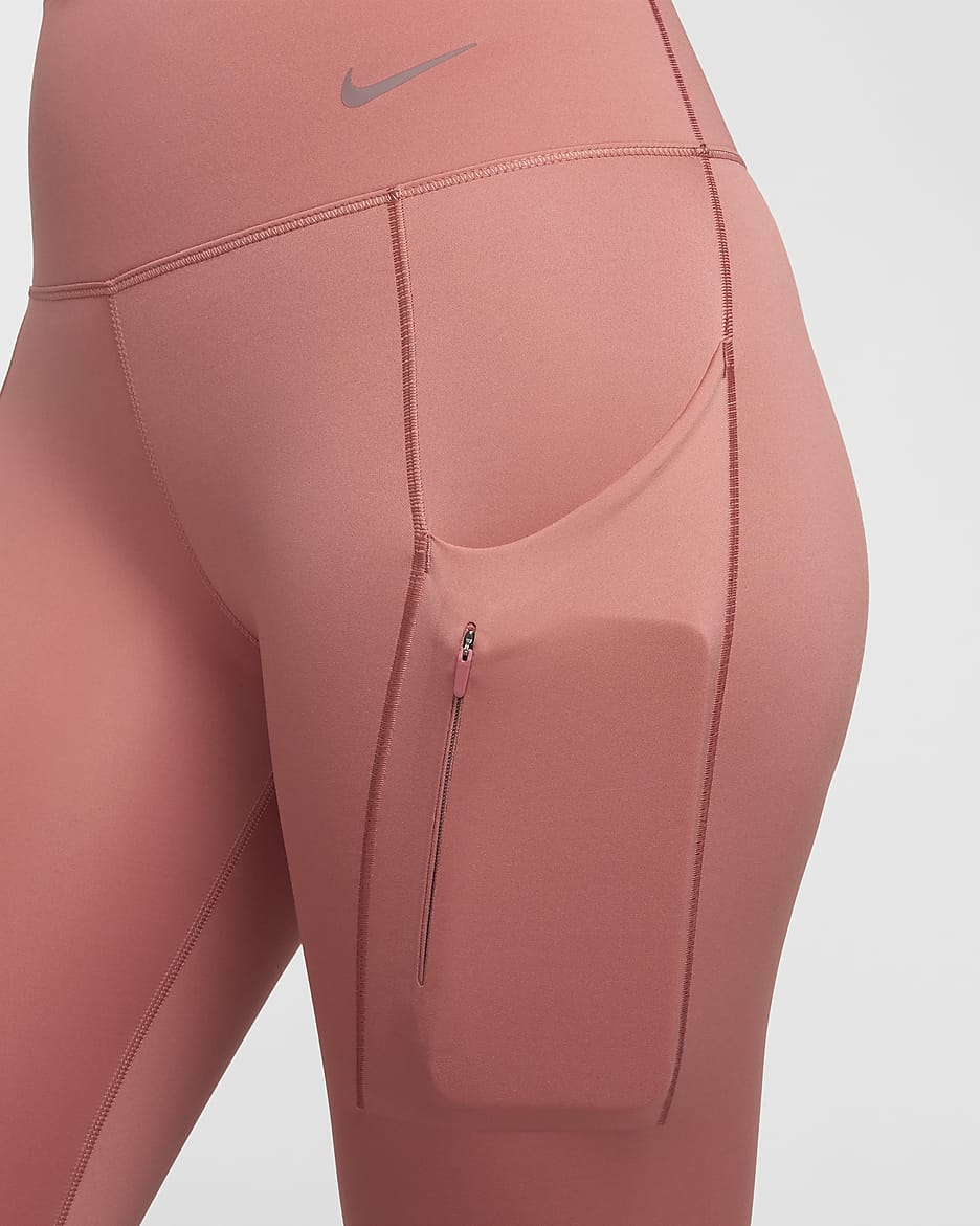 Leggings de tiro alto de 7/8 de sujeción firme con bolsillos para mujer Nike Go - Rosa cañón/Negro