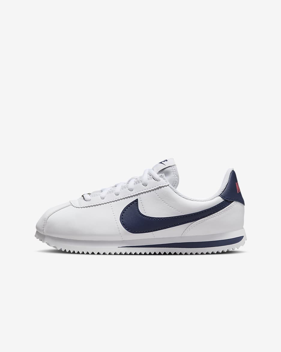 Nike Cortez Basic SL 大童鞋款 - 白色/Habanero Red/Metallic Silver/Neutral Indigo
