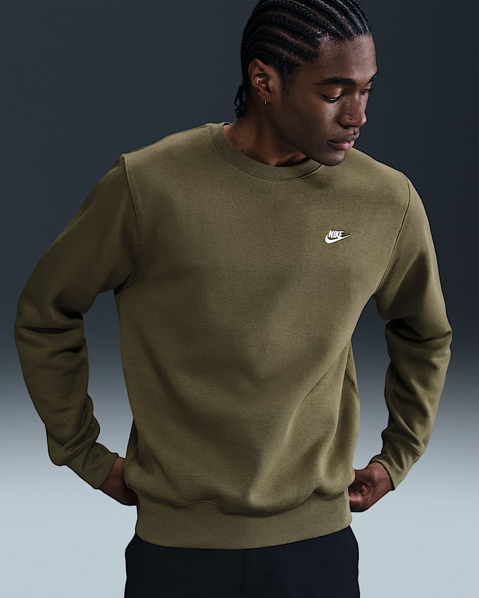 Nike Club Men's Fleece Crew - Medium Olive/White