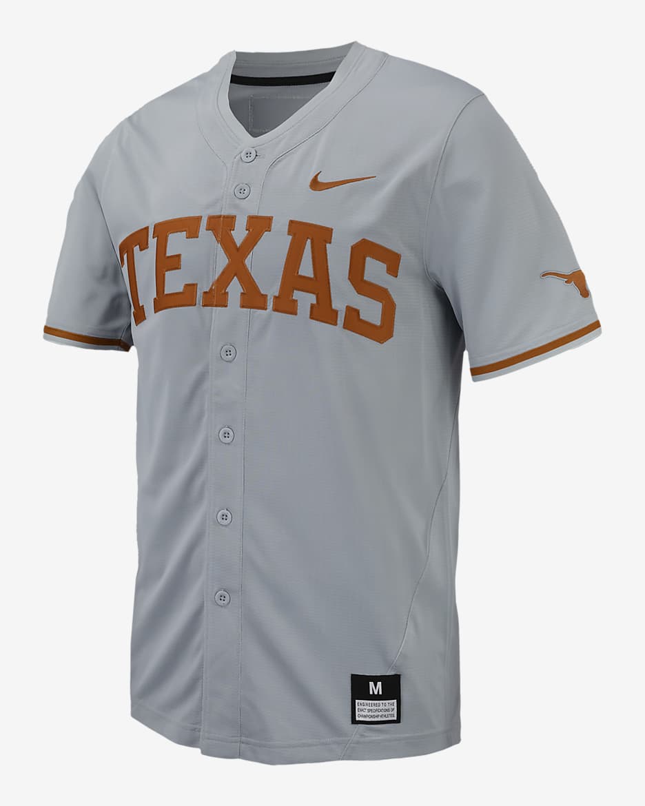 Texas Men's Nike College Replica Baseball Jersey - Wolf Grey