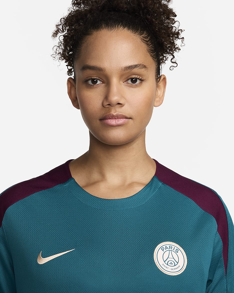 Haut de foot en maille à manches courtes Nike Dri-FIT Paris Saint-Germain Strike pour homme - Geode Teal/Geode Teal/Bordeaux/Guava Ice