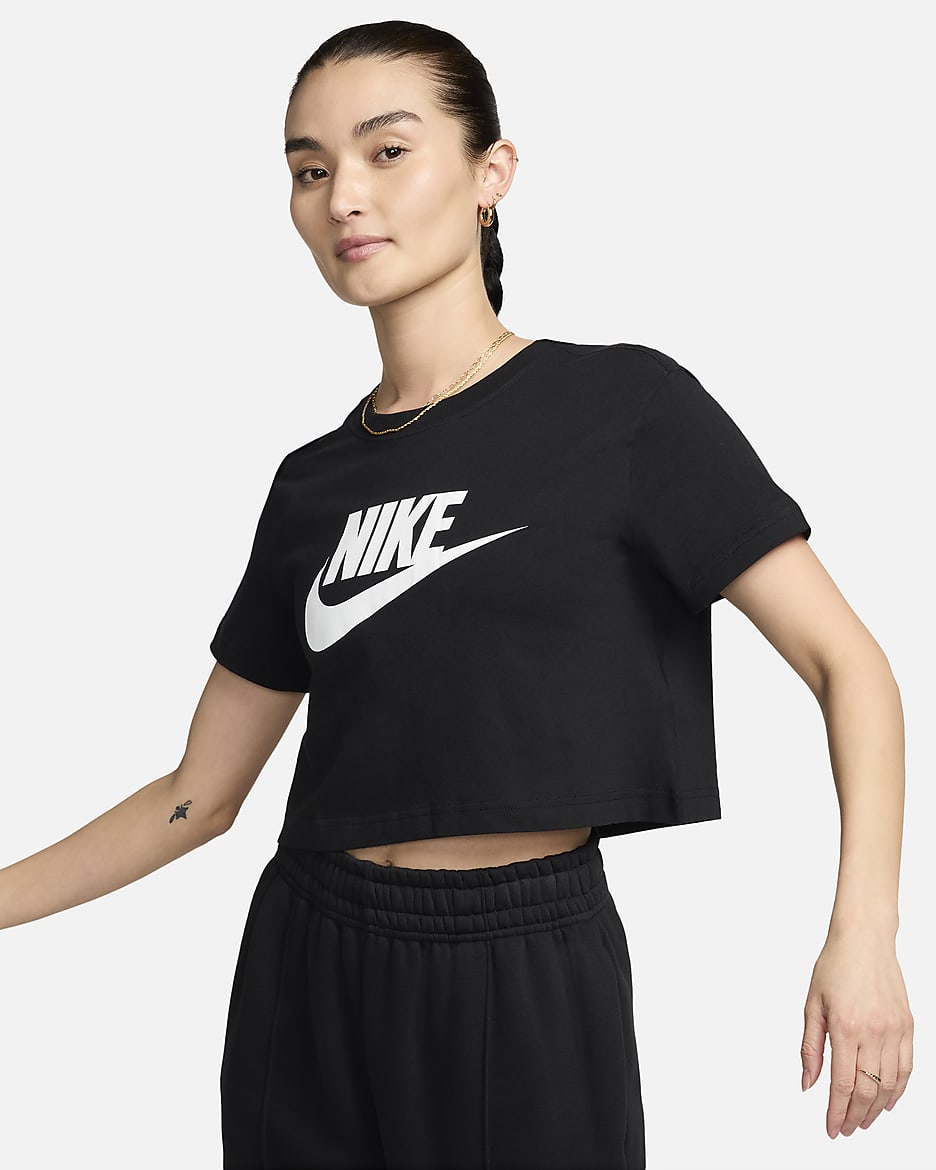 Nike Sportswear Essential 女款短版 T 恤 - 黑色/白色