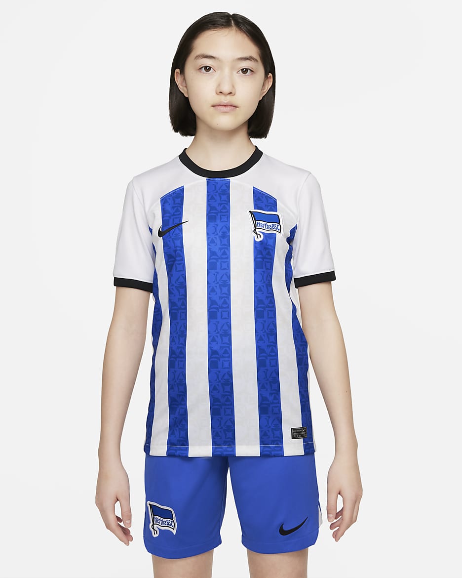 Maillot de foot Nike Dri-FIT Hertha BSC 2022/23 Stadium Domicile pour ado - Blanc/Hyper Royal/Sport Royal/Noir