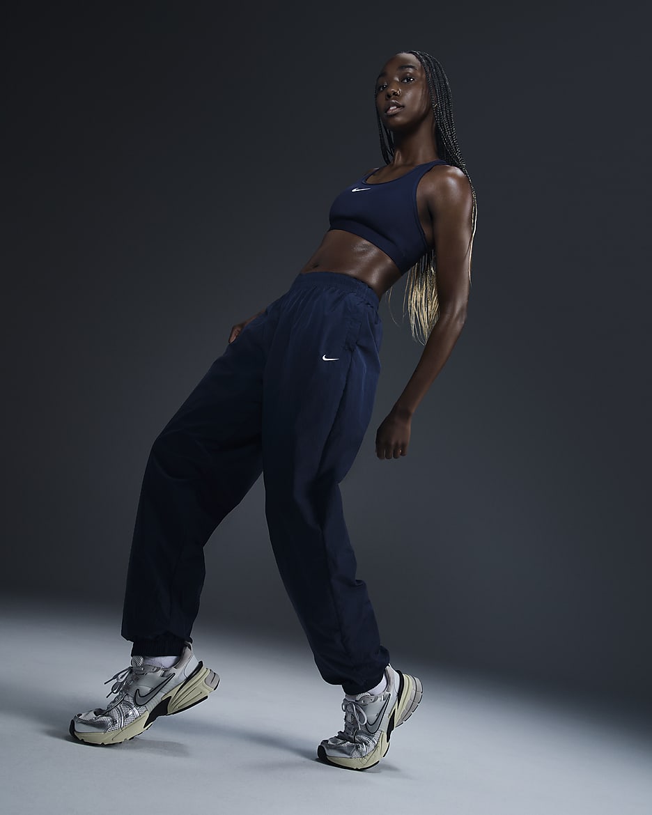 Pantaloni jogger oversize in tessuto a vita media Nike Sportswear Essential – Donna - Armory Navy/Bianco